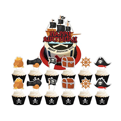 Houhounb Pirate Tortenstecker Set Happy Birthday Cake Toppers Piraten Kuchendeckel Piraten-Serie Kuchen Topper Cupcake für Kinder Mädchen Junge Halloween Party Muffin Deko,13 Stück von Houhounb