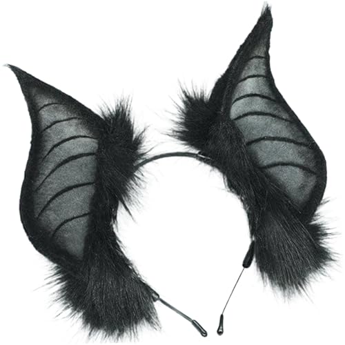Houolsator Fledermaus -Stirnband Gothic Halloween Fledermaus -Ohren Stirnband One Size Plüschohren Kopfstücke für ausgefallene Cosplay -Kostüm Halloween Party, schwarz von Houolsator