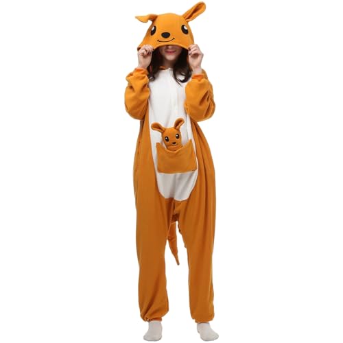 Houolsator Kängaroo Kostüm weiche und komfortable süße Cartoon Känguru Erwachsener Stresung Pyjamas Halloween Cosplay für Frauen Männer von Houolsator