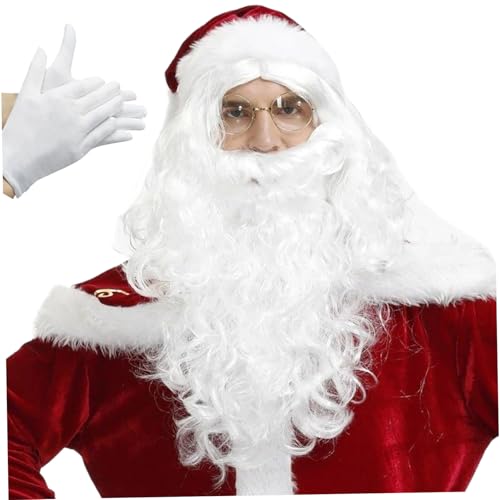 Houolsator Santa Bart und Perücke Set mit Hut, Handschuhen und Brillen 5pcs Weihnachtskostüm Süßes lockiges Haar Santa Kostüm für Cosplay -Party -Bart Perücke Set Houolsator Santa Bart und Perücke Set mit Hut, Handschuhen und Brillen 5pcs Weihnachtskostüm Süßes lockiges Haar Santa Kostüm für Cosplay -Party -Bart Perücke Set von Houolsator
