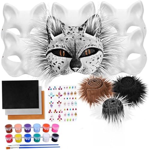 Houolsator Therian Mask Kit enthält 6 DIY Blank Cat Maske mit 3 Kunstfell, 12 Augennetzblech, 3 Filzstoff, 12-Farben-Farben, 1 Aufkleber und 2 Pinsel für Halloween-Masquerade-Cosplay-Party Houolsator Therian Mask Kit enthält 6 DIY Blank Cat Maske mit 3 Kunstfell, 12 Augennetzblech, 3 Filzstoff, 12-Farben-Farben, 1 Aufkleber und 2 Pinsel für Halloween-Masquerade-Cosplay-Party von Houolsator