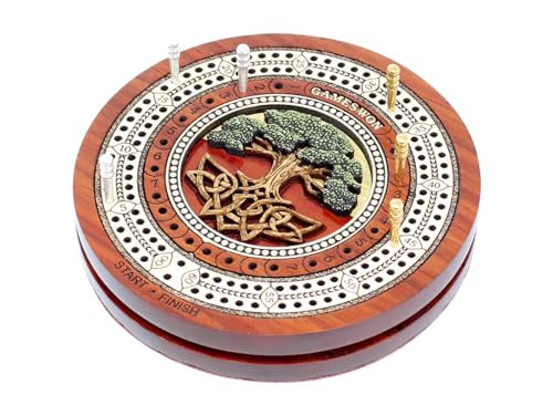 House of Cribbage - 2 Schienen mit 60 Punkten – Baum des Lebens eingelegtes Holz-Reise-/Taschenformat – Größe 10,2 cm (Blutholz/Ahornholz) von House of Cribbage