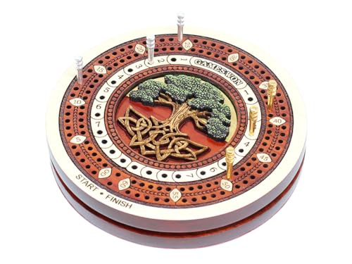 House of Cribbage - 2 Track 60 Points - Baum des Lebens eingelegtes Holz Reise-/Taschenformat Cribbage Board - Größe 10,2 cm (Ahornholz/Blutholz) von House of Cribbage