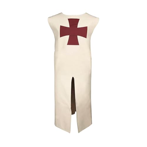 House of Warfare Herren Kreuzritter Tabard Kostüm Mittelalter Ritter Renaissance Krieger Tunika 100% Baumwolle für LARP Cosplay, Geschnittene Ärmel – Ecru, XXL von House of Warfare