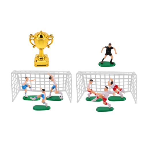 Housoutil 1 Set Miniatur Trophäe Mini-Fußballtor Winziges Fußballspieler-Modell, Puppenhaus-Fußball-Party-Dekoration, winzige Kunststoff-Fußballspieler, Sportmotiv-Kuchenaufsatz von Housoutil