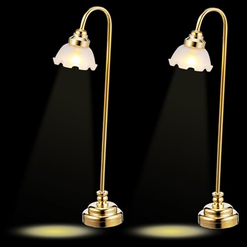 Housoutil 2 Stück Miniatur-Puppenhaus-Tischlampe Regenschirm Blumenförmige Led-Mini-Schreibtischlampe Modell Winzige Nachttischlampe Puppenhaus-Möbel-Beleuchtungsmodell von Housoutil