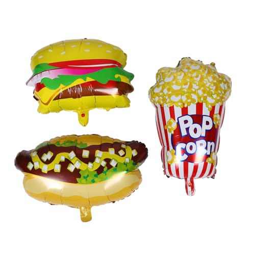 Housoutil 3 Stück Teiliges Partydekorationsset Folienballons mit Realistischen Popcorn Hot Dog und Hamburger Motiven Schnell Aufblasbar für Kindergeburtstag Karneval Filmabend und Picknick von Housoutil