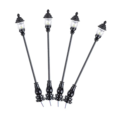 Housoutil 4 Stück Sandtabellenmodellzubehör Miniatur Modell Straßenlaterne Puppenhauslampe Hoflampenmodell Laternenpfahl-Modell Sandtischdekor Lampenmodelle Edelstahl Plus Abs Black von Housoutil