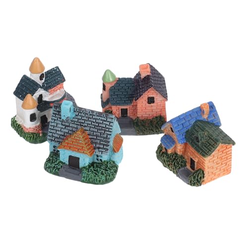 Housoutil 4 Stück Teiliges Miniatur Dorfhaus Europäisches aus Robustem Harz Dekorative Miniaturhäuser für Puppenhaus Bonsai Sukkulenten für Mikro Landschaften und Gartenaccessoires von Housoutil
