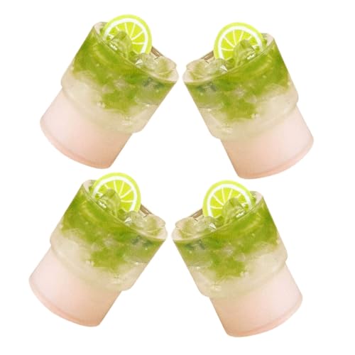 Housoutil 4 Stück Teiliges Miniatur Frucht Tee Becher und Flaschen Robuste Resin Dollhouse Getränke Tragbare Puppenhaus Accessoires für Kreatives Rollenspiel und DIY Spielspaß von Housoutil