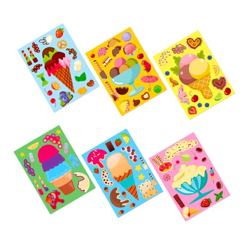 Housoutil 6 Blätter Eiscreme -Puzzle -Aufkleber Party-DIY-Dianasaurier-Aufkleber dekorative Puzzle-Aufkleber interessante Musteraufkleber Obstaufkleber beschichtetes Papier von Housoutil