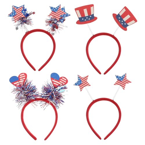 Housoutil Haarreif USA Unabhängigkeitstag, 4 Stück Kopfschmuck Mit Amerikanischer Flagge, Herzförmiger Fünfzackiger Sternhut Usa Unabhängigkeitstag Stirnband, Hut Mit Amerikanischer Flagge von Housoutil