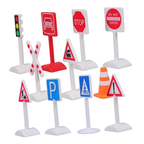 Housoutil Mini Verkehrszeichen Teilig mit Stoppschild Ampel Baustellen und Fußgängerwarnung Wetterfestes Lernspielzeug für Modelleisenbahn und Partydeko von Housoutil