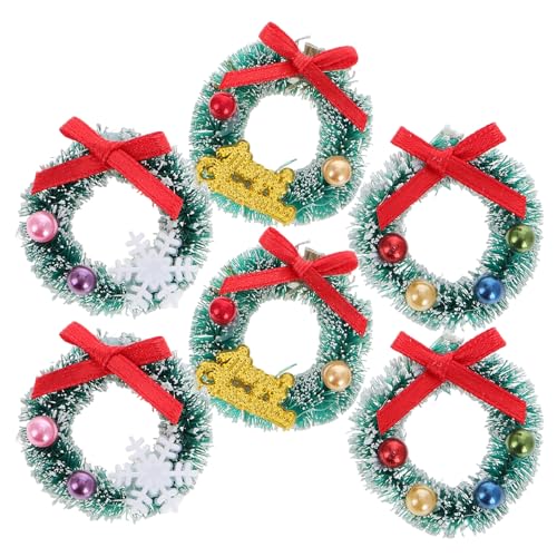 Housoutil Mini-weihnachtskranz, 6 Stück, Künstlicher Weihnachtskranz für Puppenhäuser, Miniatur-Weihnachtsbaum, Frost-sisal, Hängende Künstliche Ornamente für Puppenhaus-Verzierungen, Dekoration von Housoutil