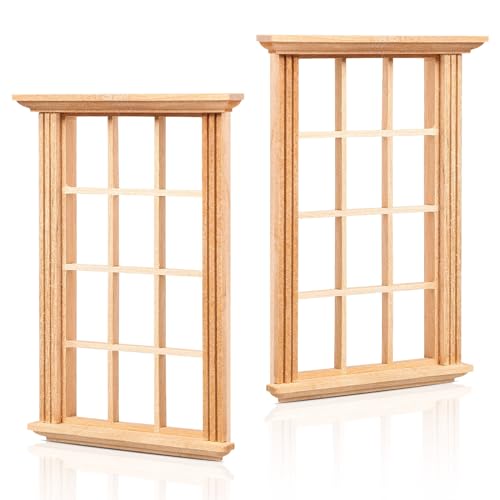 Housoutil Miniatur Möbel Holzfenster: 2 Stücke Mini Fenster Rahmen Modell- 1: 12 Skala Miniaturen Holzfenster - Mini DIY Rollläden Handwerk Zubehör für Puppenhäuser von Housoutil
