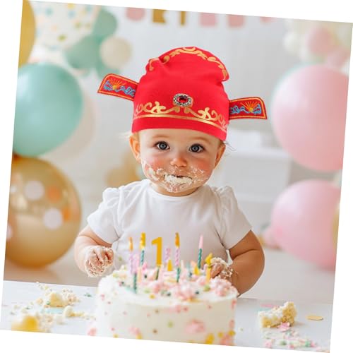 Housoutil Rotes Mütze aus Weicher Baumwolle Glückszeichen Geburtstags Hut für Jungen und Mädchen Prinz Erste Geburtstagsparty Vielseitiges zu Meilensteinfeiern und Fotoshootings von Housoutil