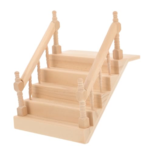 Housoutil Ornament Zubehör Haustierzubehör Miniatur-Treppe DIY Unbemalte Treppe Puppenhaus-Möbel Im Maßstab 1:12 Handlauf Aus Holz Mini-Treppen Puppenhaus-Landschafts-Layout-Requisite von Housoutil