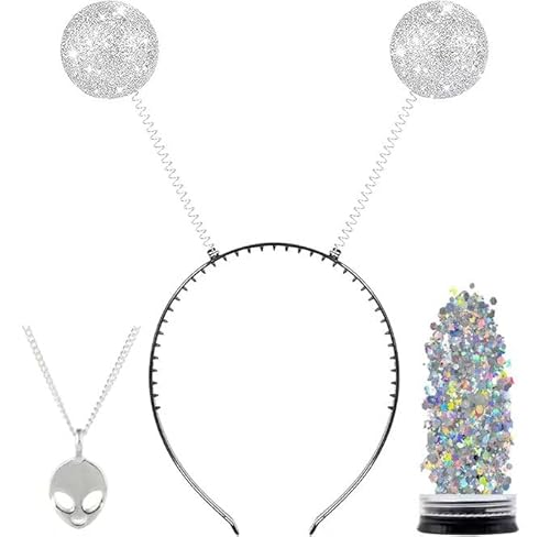Houyeda Alien Stirnband für Erwachsene – Kreatives Kostümzubehör für Karneval, Mottoparty & Halloween mit Edelstahl Alien Anhängern, Glitzerpuder und Funken – Perfekt für DIY Schmuckprojekte (A) von Houyeda