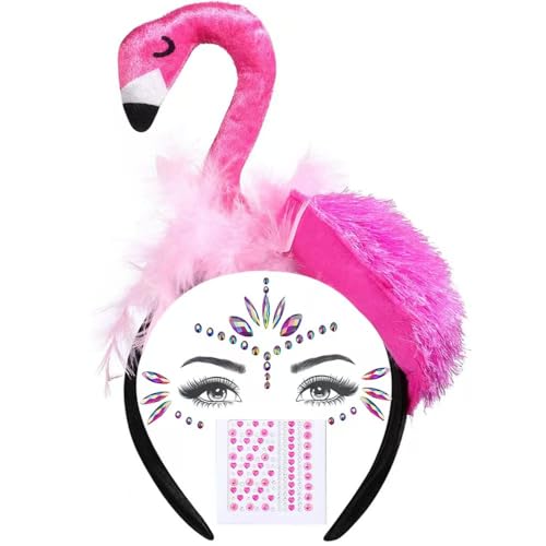 Houyeda Creative Flamingo Headdress & Set mit Gesicht Sticker und Augenaufkleber für Karneval, Fasching, Halloween, Kostümpartys und Mottopartys (A) von Houyeda