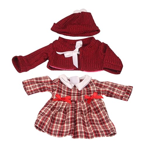 1 Set 18 Zoll Puppenkleidung, Winter-Outfit Puppenkleidung beinhaltet eine rote Baskenmütze, eine rote Strickjacke, ein rot kariertes Kleid Babypuppenkleidung für 18 Zoll Mädchenpuppenzubehör Pup von HoveeLuty