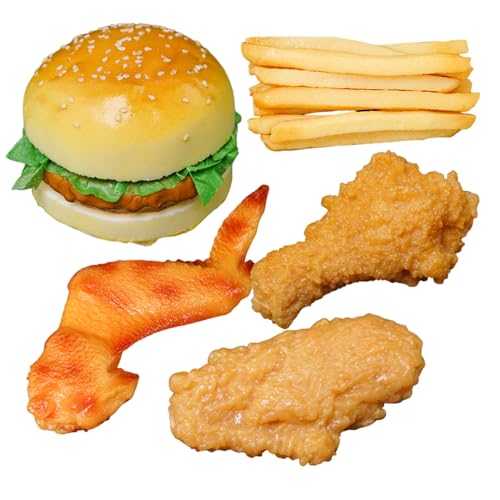 1 Set realistisches Spielessen, künstliches Plastikessen inklusive Hamburger, Brathähnchen, Pommes Frites für Halloween-Dekorationen, Display-Requisiten, Plastikessen, Essensspielzeug, Spielküche von HoveeLuty
