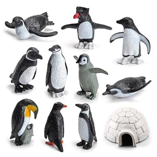 11-teiliges Mini-Pinguin-Spielzeugset, realistisches, lebensechtes Eishaus-Spielzeug, Spielset mit Tierfiguren aus Kunststoff, lebensechte Miniatur-Pinguin-Figurenmodelle für Kinder, arktische Pi von HoveeLuty