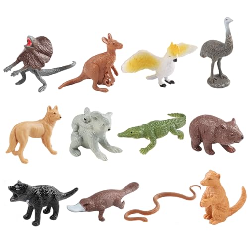 12-teilige Tierfiguren für Kleinkinder, realistisches kognitives Tierspielzeug, Simulation australischer Tierfiguren, Desktop-Dekoration, pädagogisches Spielzeug für Kinder, Jungen, Geschenke, Ti von HoveeLuty