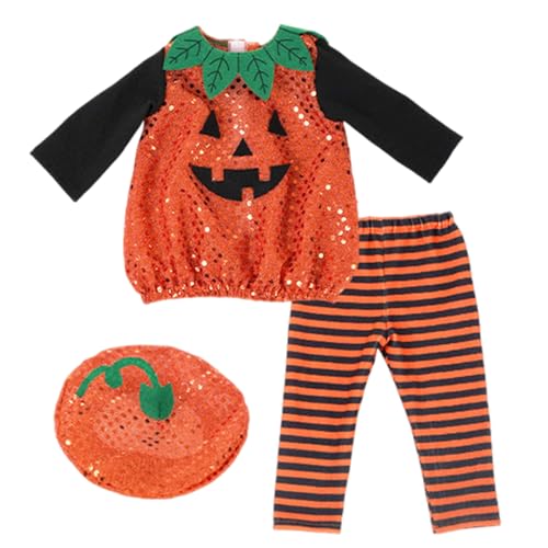 18-Zoll-Puppenkleidung und Zubehör, inklusive Kürbisoberteil, gestreifter Hose und Mütze, 16/18-Zoll-Puppenkleidung für Halloween-Kostüme, Mädchengeschenke, Puppenzubehör, 16-Puppenk von HoveeLuty