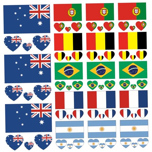 18-teiliges temporäres Tattoo mit 6 Länderflaggen, 6 cm, wasserdicht, langanhaltend, temporäre Tattoos, Fußballspiel-Länderaufkleber für Männer, Frauen und Kinder (Set 2), Länderaufkleber, Flagge von HoveeLuty