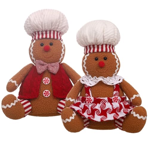 2 Stück Lebkuchenmann-Plüschtier, 24, 1 cm, süße Weihnachtskuscheltiere für Weihnachtsbaumspitze, Weihnachtsparty, Tischdekoration, Lebkuchen-Weihnachtsdeko, Lebkuchen-Weihnachtsdekoration, Weihna von HoveeLuty