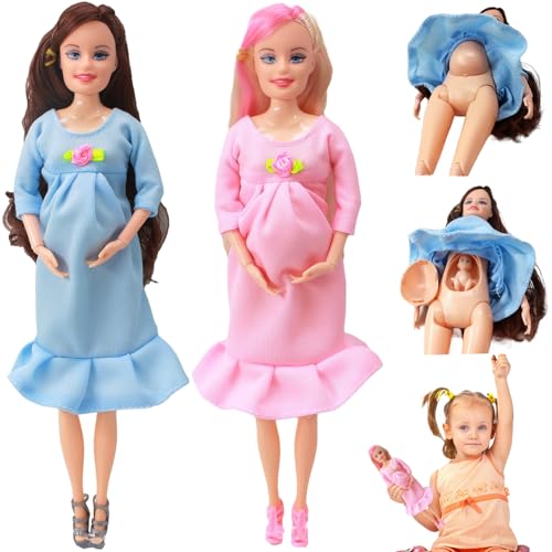 2 Stück schwangere Puppe, 11, 5 Zoll, sicheres ABS, schwangeres Mutterspielzeug mit Babypuppe, modische, kreative schwangere Puppe mit beweglichem Gelenk für Kinder, Geschenk, Babypuppe, Spielzeug 2 Stück schwangere Puppe, 11, 5 Zoll, sicheres ABS, schwangeres Mutterspielzeug mit Babypuppe, modische, kreative schwangere Puppe mit beweglichem Gelenk für Kinder, Geschenk, Babypuppe, Spielzeug von HoveeLuty