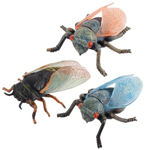 3 Stück realistische Tierfiguren, gefälschtes Zikadenmodell, Lernspielzeug, Wissenschaftsprojekt, Kuchenaufsatz für Kinder, Kleinkinder, Lernspielzeug, Mini-Tierfiguren, Tierfigur, Kinderspielzeug von HoveeLuty