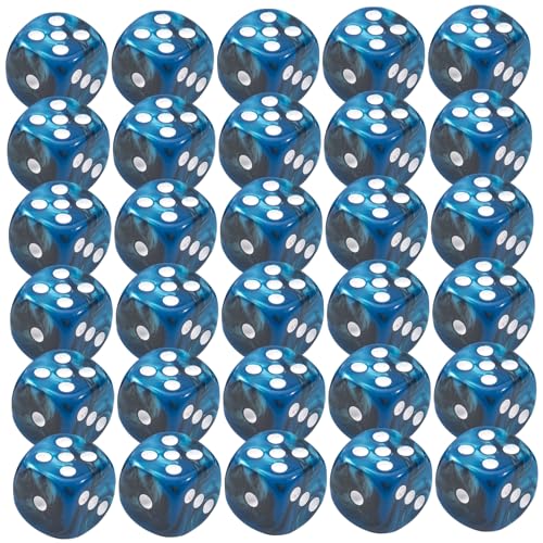 30-teiliges 6-seitiges Würfelset, 0, 5 Zoll, marmoriertes blaues Acryl-Casino-Würfelset mit weißen Punkten, glatt rollende 6-seitige Würfel mit abgerundeten Ecken für Tischspiele, Casino-Würfel von HoveeLuty