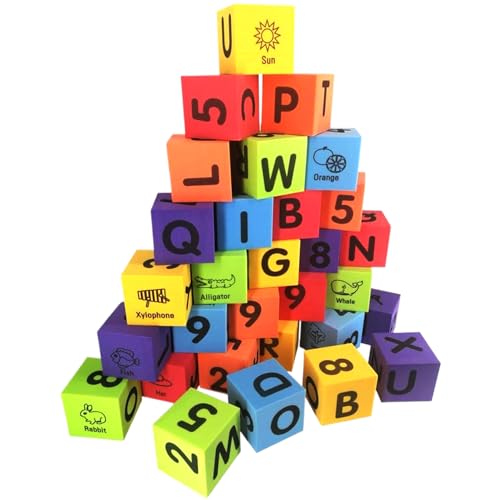 30-teiliges Bauset aus Schaumstoff, Zahlen- und Alphabet-Lernbuchstaben, weiche Bausteine, 5,1 x 5,1 x 5,1 cm, stapelbare EVA-Schaumstoffblöcke für Kleinkinder von 3–6 Jahren, Alphabetblöcke, weiche B 30-teiliges Bauset aus Schaumstoff, Zahlen- und Alphabet-Lernbuchstaben, weiche Bausteine, 5,1 x 5,1 x 5,1 cm, stapelbare EVA-Schaumstoffblöcke für Kleinkinder von 3–6 Jahren, Alphabetblöcke, weiche B von HoveeLuty