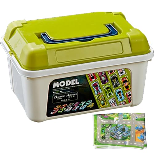 30-teiliges Rückziehauto-Set aus Metall mit Kartenparkplatz und Aufbewahrungsbehälter, verschiedene robuste Spielzeugautos in großen Mengen für Kleinkinder, Jungen und Mädchen im Alter von 3–8 Ja von HoveeLuty