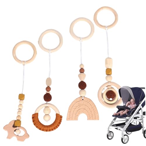 4 Stück Hängespielzeug für Baby-Fitnessstudio, Baby-Hängespielzeug aus Holz, Kinderspielzeug, Kinderbett, Hängeanhänger aus Holz, Rasselspielzeug, Bett, Hängeanhänger für Kinderwagen, Kinderbett von HoveeLuty