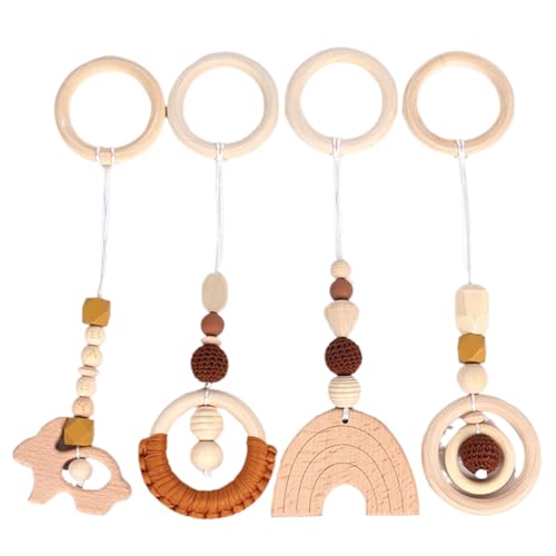 4 Stück Hängespielzeug für Baby-Fitnessstudio, Baby-Hängespielzeug aus Holz, Kinderspielzeug, Kinderbett, Hängeanhänger aus Holz, Rasselspielzeug, Bett, Hängeanhänger für Kinderwagen, Kinderbett von HoveeLuty