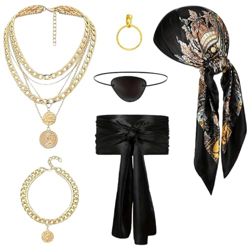 6-teiliges Set Piratenkostüm-Zubehör für Herren und Damen, Piratenhut, Kopftuch, Korsett, Gürtel, Kleiderzubehör für Halloween, Cosplay, Piratenkostüm Damen, Piratenzubehör, Herren 6-teiliges Set Piratenkostüm-Zubehör für Herren und Damen, Piratenhut, Kopftuch, Korsett, Gürtel, Kleiderzubehör für Halloween, Cosplay, Piratenkostüm Damen, Piratenzubehör, Herren von HoveeLuty
