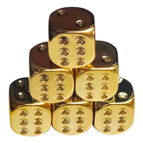 6cs Goldwürfel, 6-seitiger Würfel mit abgerundeten Ecken, 0, 6 Zoll plattierter Goldwürfel, tragbarer Ersatz-Acrylwürfel für Brettspiele, Partyspiele, Metallwürfel, Würfelset von HoveeLuty