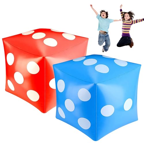 Aufblasbare Würfel, 2 Stück, 11,8 x 11,8 Zoll, große Würfel, PVC, große aufblasbare Würfel für Indoor-Outdoor-Strand-Pool-Party-Spiel, blaue und rote große Würfel, Party-Spiele, aufblasbare Würfel, gr von HoveeLuty