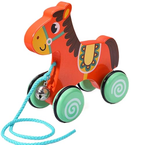 Babyspielzeug aus Holz, süßes Ziehspielzeug in Pferdeform mit Glöckchen, bidirektionales Kleinkinderspielzeug aus Holz mit Anti-Rutsch-Rad, Entwicklungsförderndes Zieh- und Schiebespielzeug für K von HoveeLuty