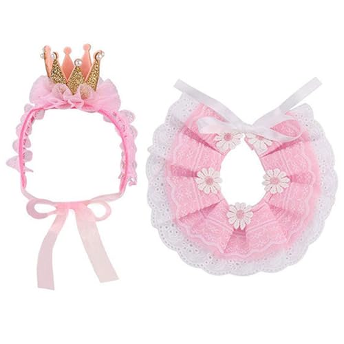 Cat Princess Kostüm Lace Cat Birthday Outfit umfasst Bandana & Crown Verstellbare hautfreundliche Mehrzweckkostüm für kleine Hundekleid-Outfits von HoveeLuty