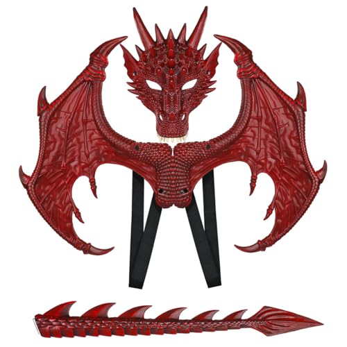 Drachenkostüm für Kinder, Jungen, Mädchen, Halloween, rotes Drachenkostüm-Set mit Drachenflügel-Schwanzmasken-Set, Gummidrache-Cosplay für Party-Maskenspiel, Dinosaurierkostüm, Drachenschwanz, Dr Drachenkostüm für Kinder, Jungen, Mädchen, Halloween, rotes Drachenkostüm-Set mit Drachenflügel-Schwanzmasken-Set, Gummidrache-Cosplay für Party-Maskenspiel, Dinosaurierkostüm, Drachenschwanz, Dr von HoveeLuty