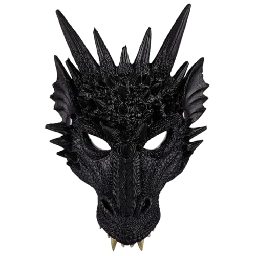 Drachenmaske, coole, detailliert strukturierte Halloween-Maske mit Eckzähnen, 3D-realistisches schwarzes Drachenkostüm für Erwachsene, Dämonenmaske, Cosplay-Maske, Drachendekor, Halloween-Kostüme von HoveeLuty