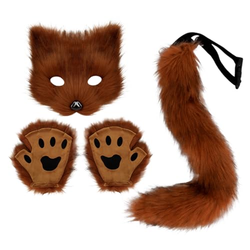 Fox Kostüm Halloween Therian Maske, Schwanz und pelzige Pfoten Plüsch Maske Flauschige Pfotenhandschuhe und Schwänze Cosplay -Kostüme für Frauen Halloween Dress -up Party Red Braun Fuchs Schwanz Purr Fox Kostüm Halloween Therian Maske, Schwanz und pelzige Pfoten Plüsch Maske Flauschige Pfotenhandschuhe und Schwänze Cosplay -Kostüme für Frauen Halloween Dress -up Party Red Braun Fuchs Schwanz Purr von HoveeLuty