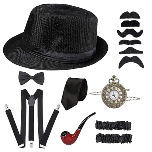 Gangsterkostüm für Kinder, 1920er-Jahre-Kostüm für Kinder, inklusive Fedora-Hut, Krawatte, Fliege, Hosenträger, Taschenuhr und mehr, Kindersachen für Abschlussball, Party, Verkleidung, Fedora-Hüt Gangsterkostüm für Kinder, 1920er-Jahre-Kostüm für Kinder, inklusive Fedora-Hut, Krawatte, Fliege, Hosenträger, Taschenuhr und mehr, Kindersachen für Abschlussball, Party, Verkleidung, Fedora-Hüt von HoveeLuty