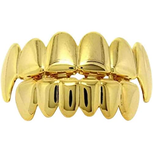 Goldzahn Halloween Hip Hop Zähne Oben Unten Goldzähne Bösewicht Witz Zähne Zahnkappen Mund Party Gold Grills für Täglicher Bedarf Zahngrill Goldzahngrills Goldzähne von HoveeLuty