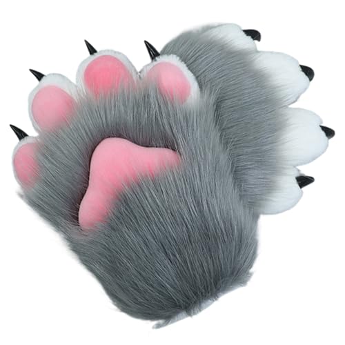 Halloween Therian Paws Weiche, atmungsaktive Pelzpfotenhandschuhe Süße Katzen-, Fuchs-, Wolfspfotenhandschuhe Therian-Handschuhe für Halloween-Cosplay-Kostümzubehör, Stil 3 Katzenpfotenhandschuhe von HoveeLuty
