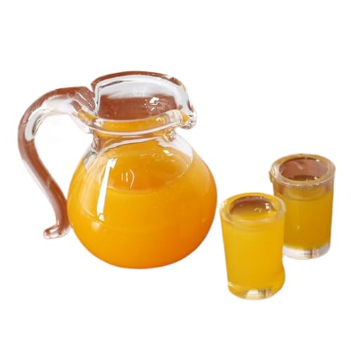 HoveeLuty 1 Set Puppenhaus-Miniaturen, 1:12 Puppenhaus-Küchenzubehör, Orangensaft-Getränkeset, Krug mit 2-teiligem Glasbecher-Kit, Orangensaft-Modell-Ornamente, Wohnzimmer-Szenenzubehör, Maßstab /12 von HoveeLuty