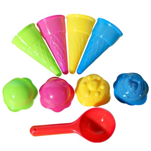 HoveeLuty 9-teiliges Strandspielzeug-Set, Eiscreme-Spielset aus Kunststoff, inklusive Eistüten, Schaufel und Deckel, Spielzeug-Eiscreme-Set, Sandspielzeug für Kinder und Kleinkinder, zufällige Farbe von HoveeLuty